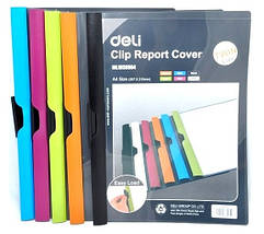 Папка із затискачем Deli 38964Е мікс A4, прозорий верх, вертикальна, фото 2