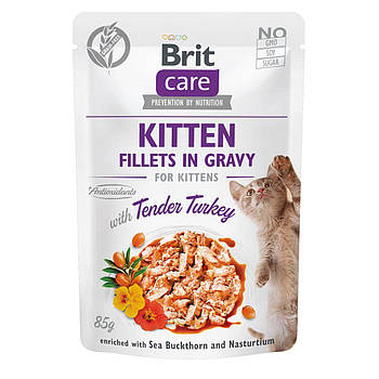 Вологий корм Brit Care Cat філе в соусі ніжна індичка для кошенят, 85 гр