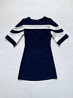 Школьное синее платье Б/У с белыми вставками для девочки на 8 ле