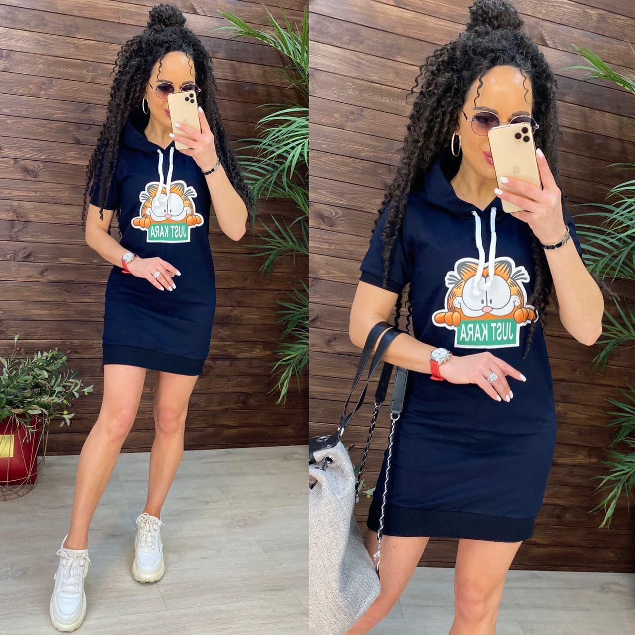 Літнє плаття з коротким рукавом і мультяшним принтом з капюшоном (р. 42-46) 11032383, фото 1