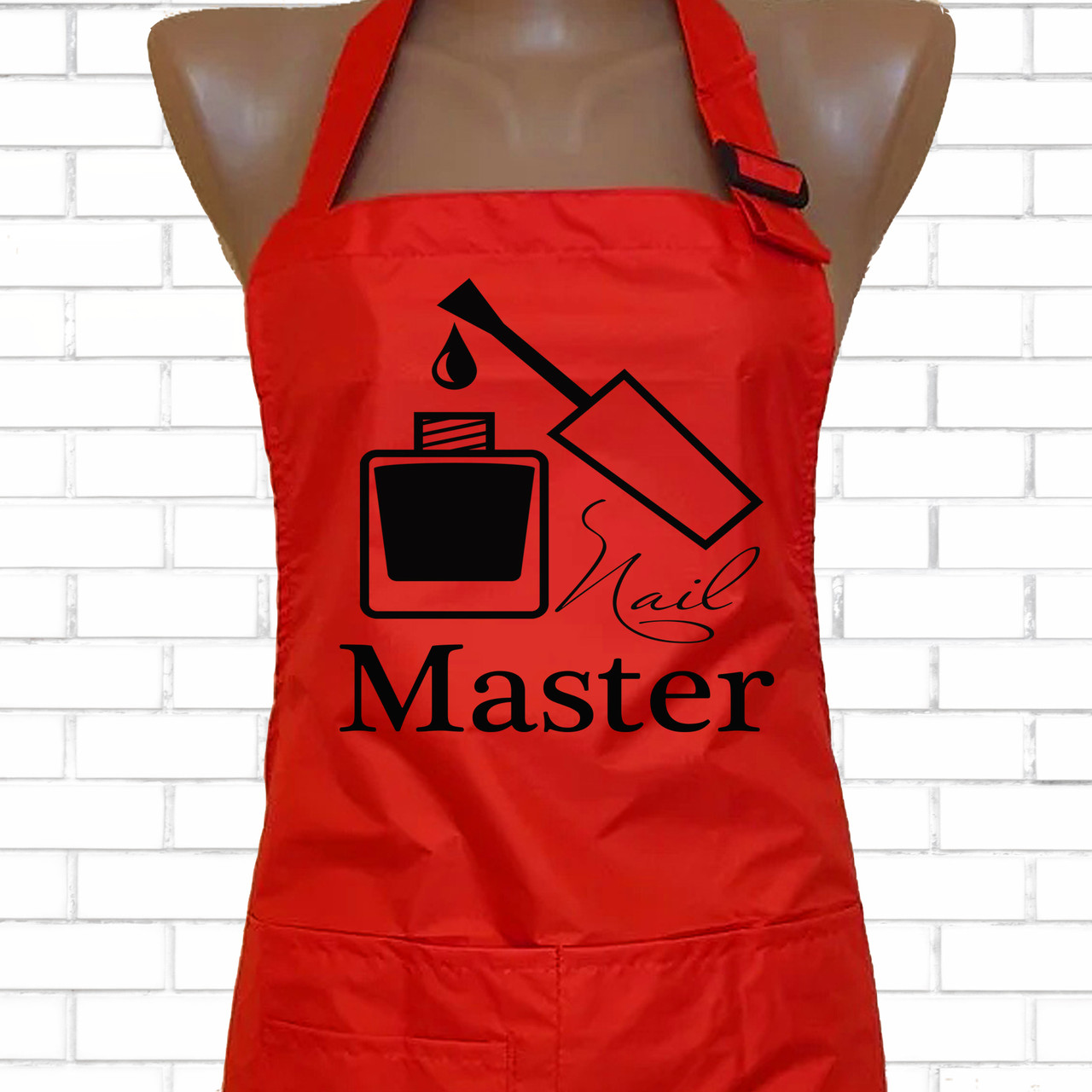 Фартух з принтом "Nail Master" для майстра манікюру, червоний, 5748-ф