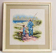 Картина, вишита хрестом "На риболовлю", 46х47 см