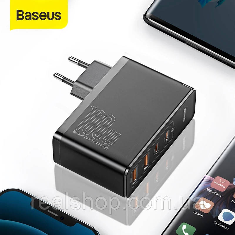 Зарядное устройство Baseus GaN2 Pro Quick Charger 100W (2 Type-C + 2  USB) + Cable  - Black (CCGAN2P-L01), фото 1