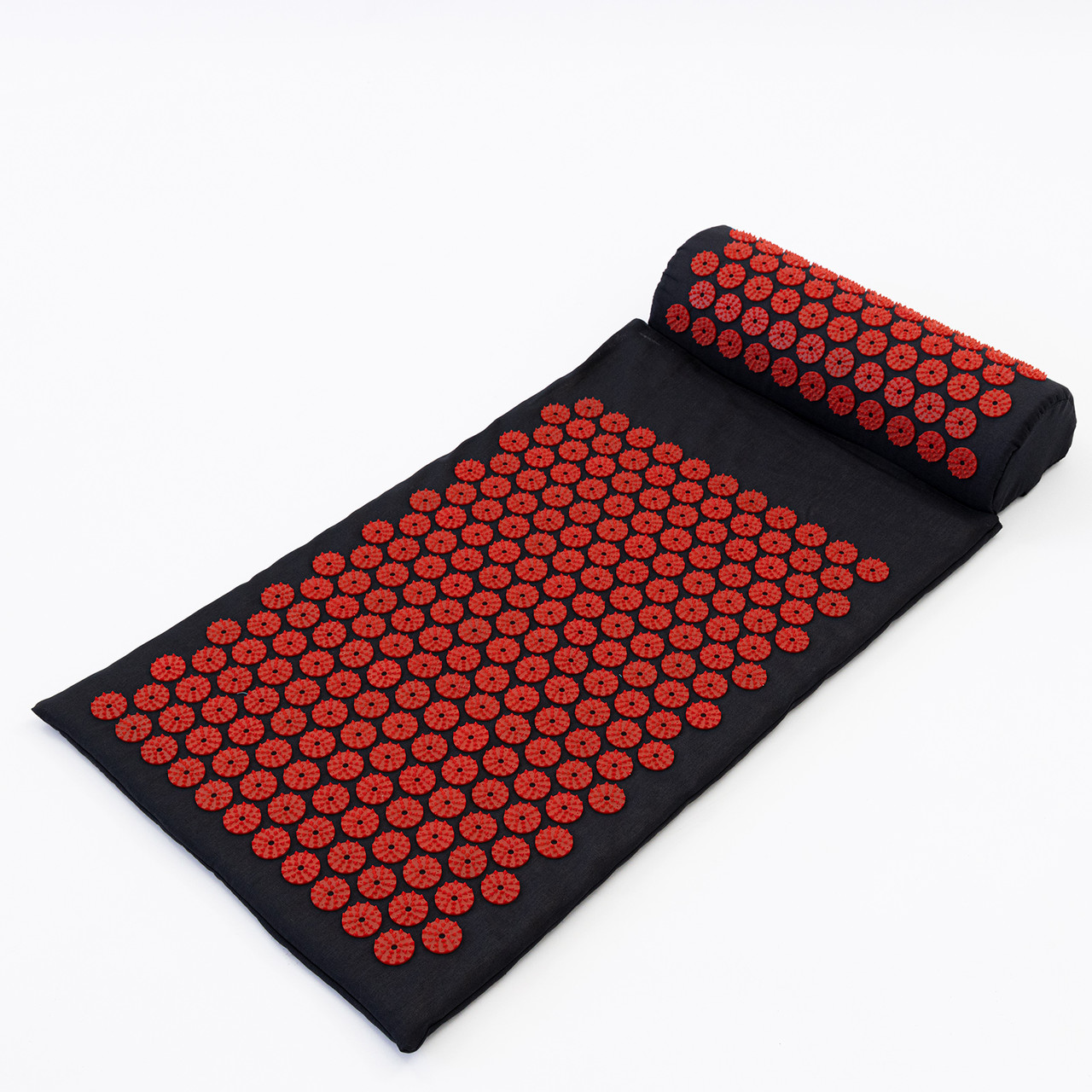 Масажний килимок Аплікатор Кузнєцова + валик масажер для спини/шиї/ніг/стоп/голови/тіла OSPORT Pro (apl-011) Чорно-червоний