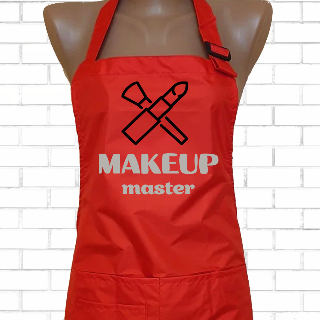 Червоний фартух для майстра макіяжу, візажиста "Makeup master", 5727-ф