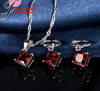 Женский комплект украшений покрытые стерлинговым серебром 925 с кристаллом фианит красный