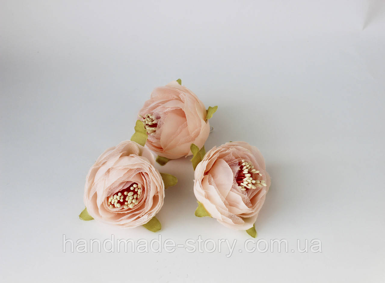 Головка Троянда з тканини і фатіну, рожевий беж, 6см, фото 1