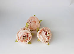 Головка Троянда з тканини і фатіну, рожевий беж, 6см