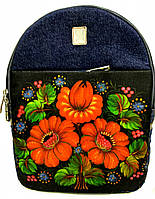 Джинсовий Рюкзак маки на чорному