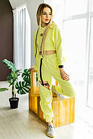 Комплект женский весенний осенний летний Штаны + Худи + Топ Loop лимонный Спортивный костюм