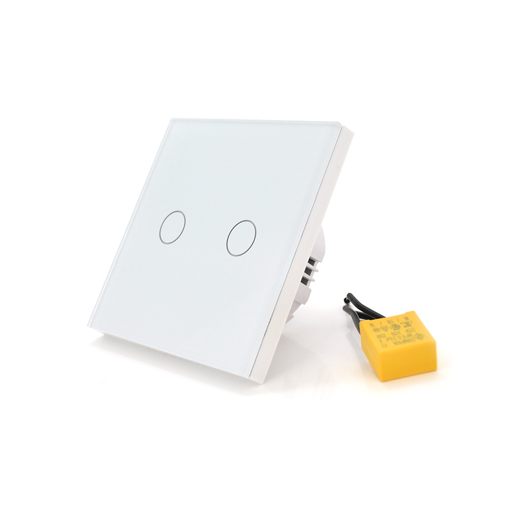 Wi-Fi сенсорний вимикач SCRIOR + голосове керування, 2-канальний, настінний, фото 1