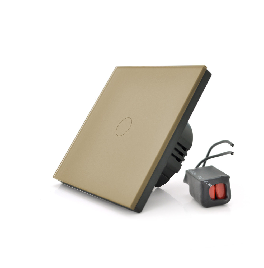 Сенсорний вимикач без заземлення + Wi-Fi керування, одноканальний, gold, 86х86х35мм, фото 1