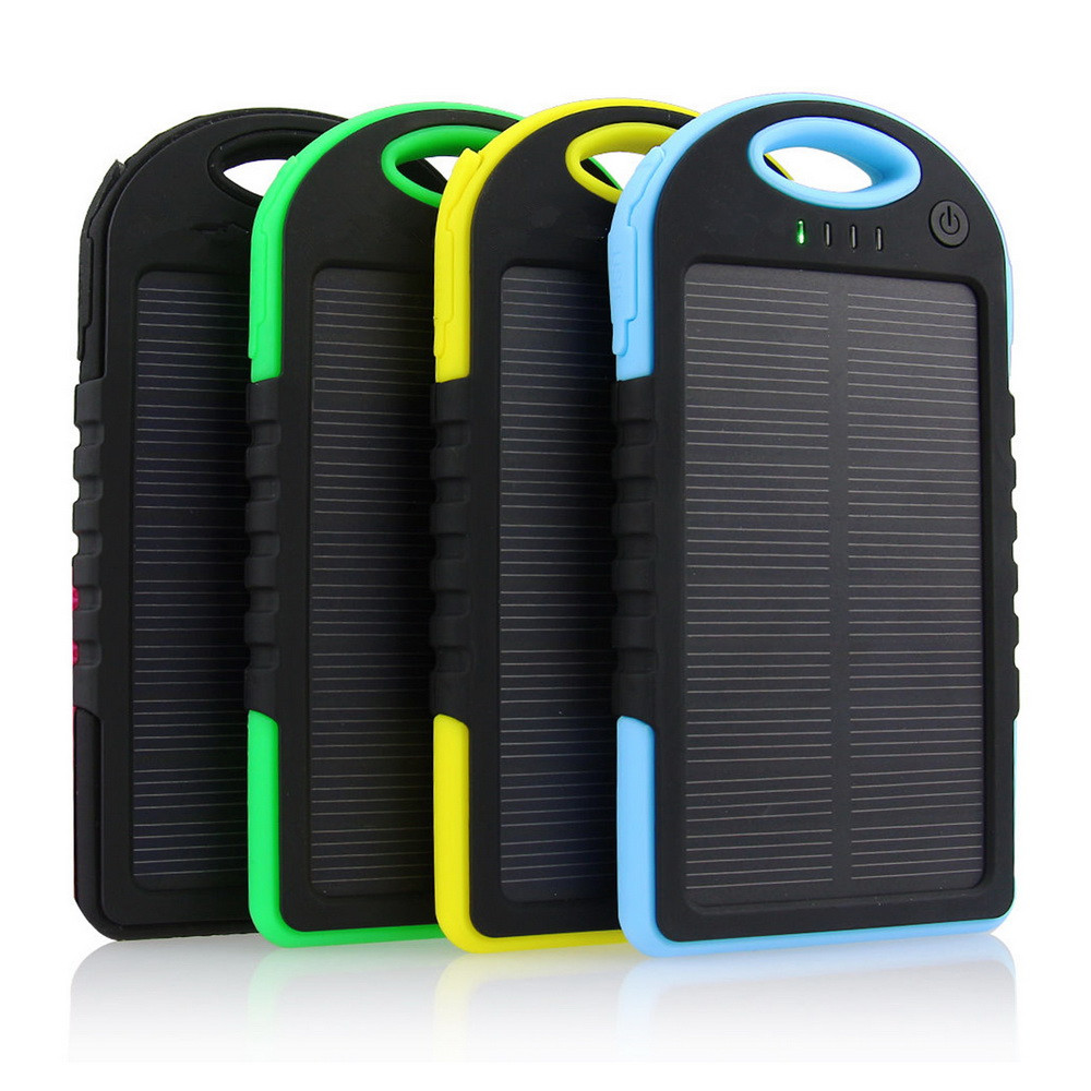 Power bank 5000 mAh Solar, (5V/200mA), 2xUSB, 5V/1A/1A, USB microUSB, волого/ударо захищений прогумований, фото 1