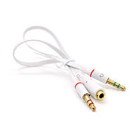 Сплітер Jack 3.5 (мама) 2 pin =>2*Jack 3.5(тато) 2 pin, плоский, White Пакет