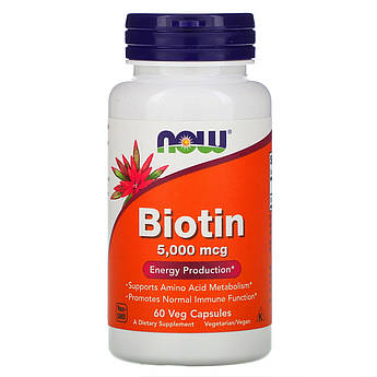 Now Foods, Біотин 5000 мкг, для росту волосся і нігтів, Biotin, 60 рослинних капсул