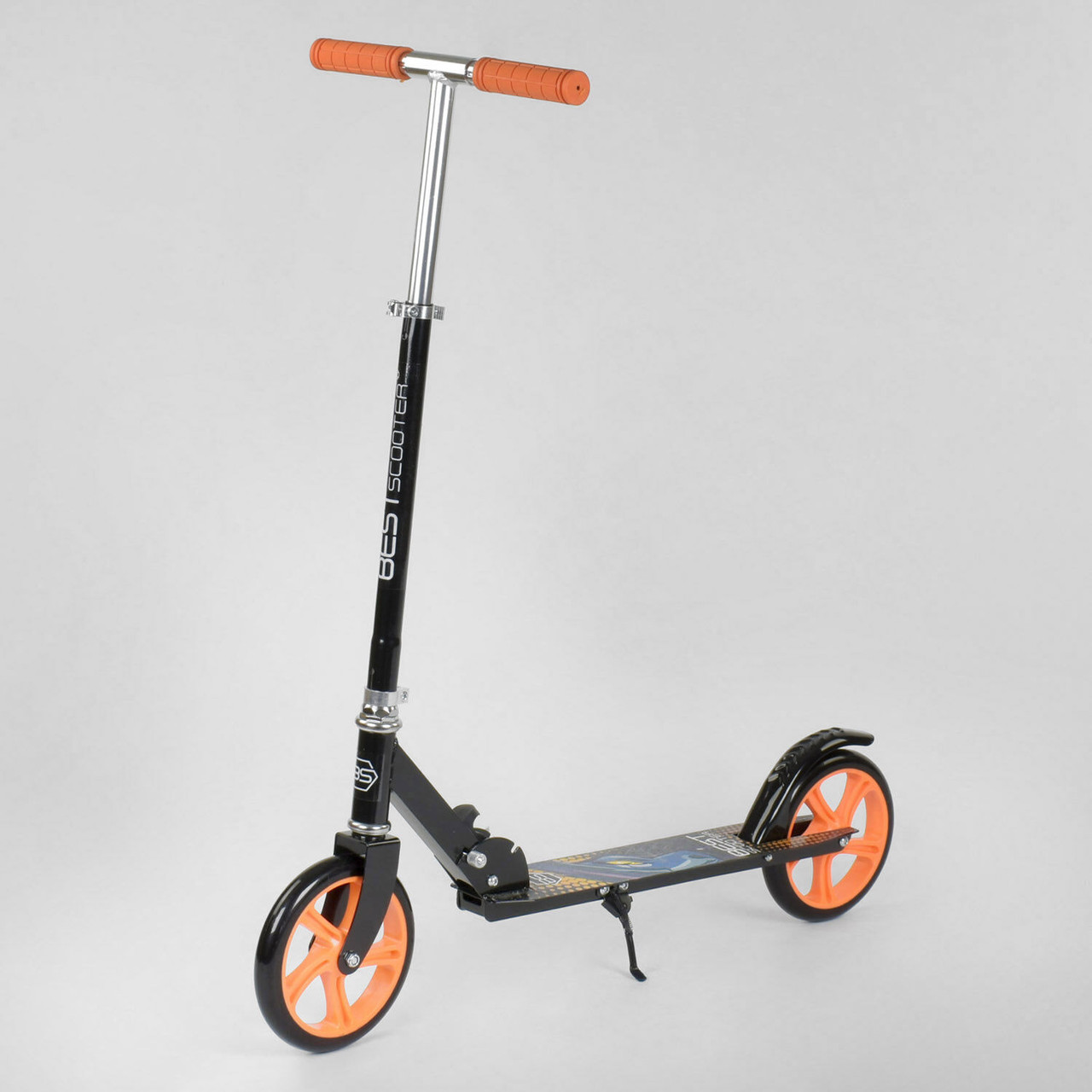 Двоколісний Самокат Best Scooter 42714 чорний PU колеса, гумові гріпси, підніжка, фото 1