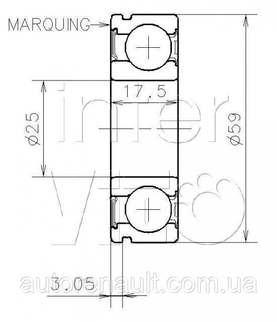Підшипник КПП на Рено Логан 2 (первинний вал) (25X59X17.5)(3.05) SNR (Франція) - AB41376YS04