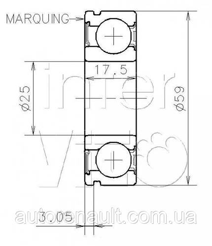 Купить Подшипник КПП на Рено Меган 2 (первичный вал) (25X59X17.5) (3,05 ...