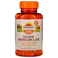 Sundown Naturals, Кальций, магний и цинк для иммунитета и нервной системы, 100 капсуловидных таблеток. США