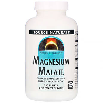 Магний малат Source Naturals Magnesium Malate 425 мг для здоров'я серця та нервів 180 таблеток