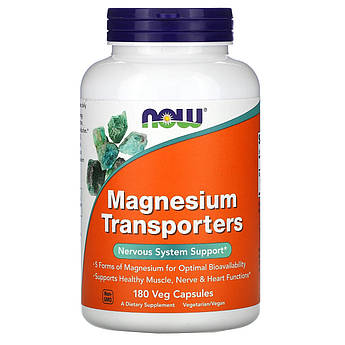 Переносники магнію 120 мг Now Foods Magnesium Transporters для нервової системи 180 вегетаріанських капсул