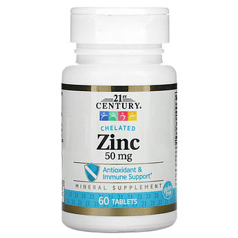 21st Century, Цинк хелатний 50 мг, Zinc Chelated, 60 таблеток