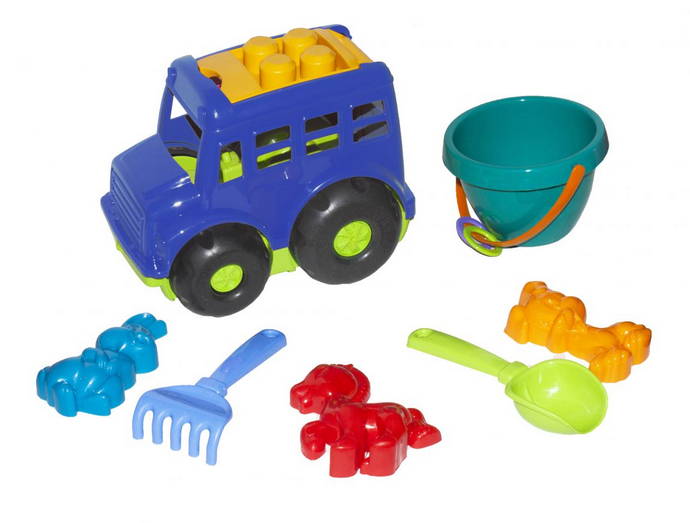 Автобус Бусик із пісочним набором синій Colorplast. Пластиковий набір для піску