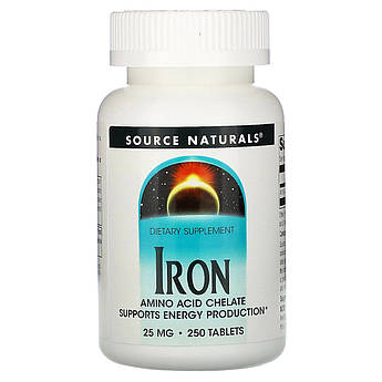 Source Naturals, хелат Залізо 25 мг, Iron Chelate, 250 таблеток