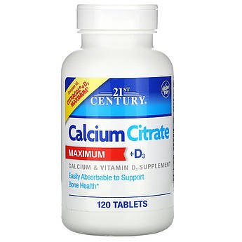 Кальцій цитрат та Вітамін Д3 21st Century Calcium Citrate D3 для здоров'я кісток 120 таблеток