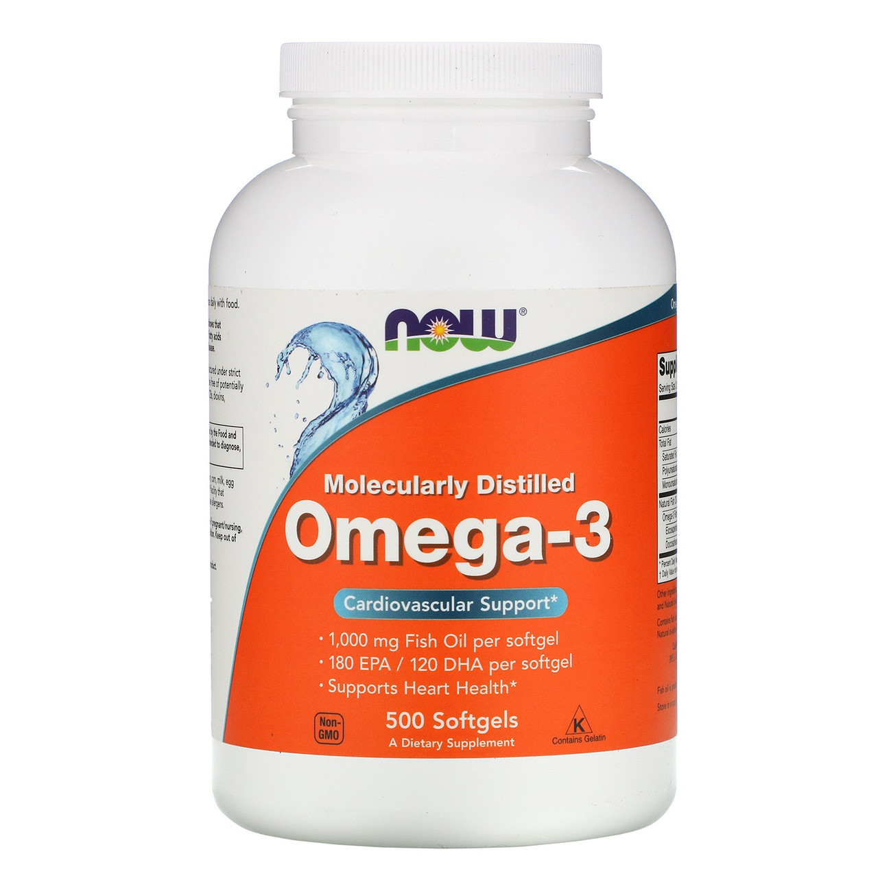 Омега-3 180 EPA 120 DHA Now Foods Omega 3 підтримка здоров'я серця 500 капсул