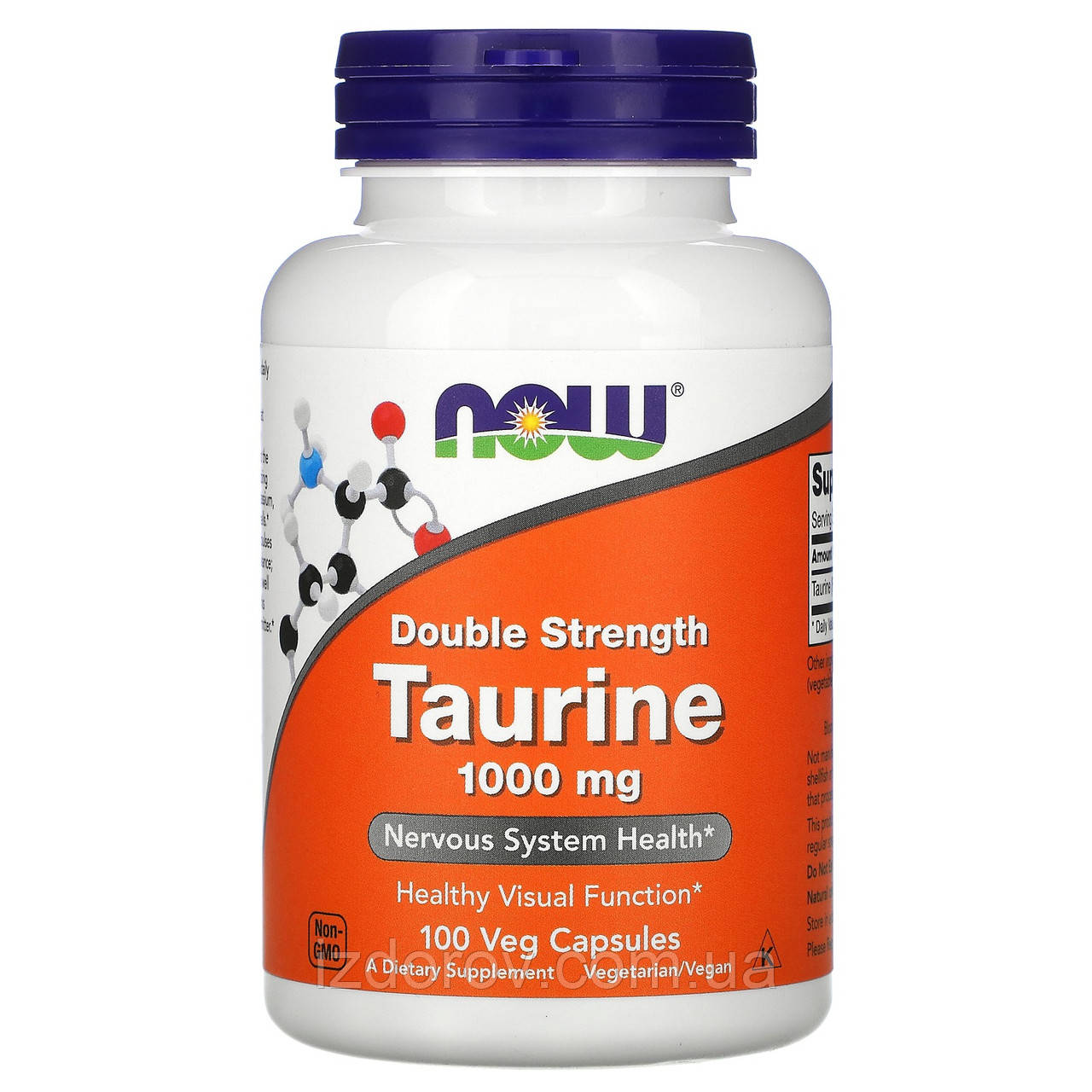 Таурін 1000 мг Now Foods Taurine подвійної концентрації для нервової системи антистрес 100 рослинних капсул