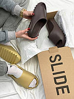 Унисекс шлепки Adidas Yeezy Slide. Стильные женские и мужские тапки Адидас. Шлепки Адидас темно-коричневые.