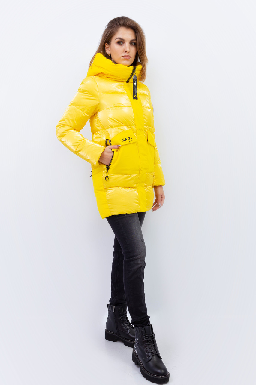 Стильная куртка женская зимняя Visdeer желтая L - фото 5 - id-p1286223361
