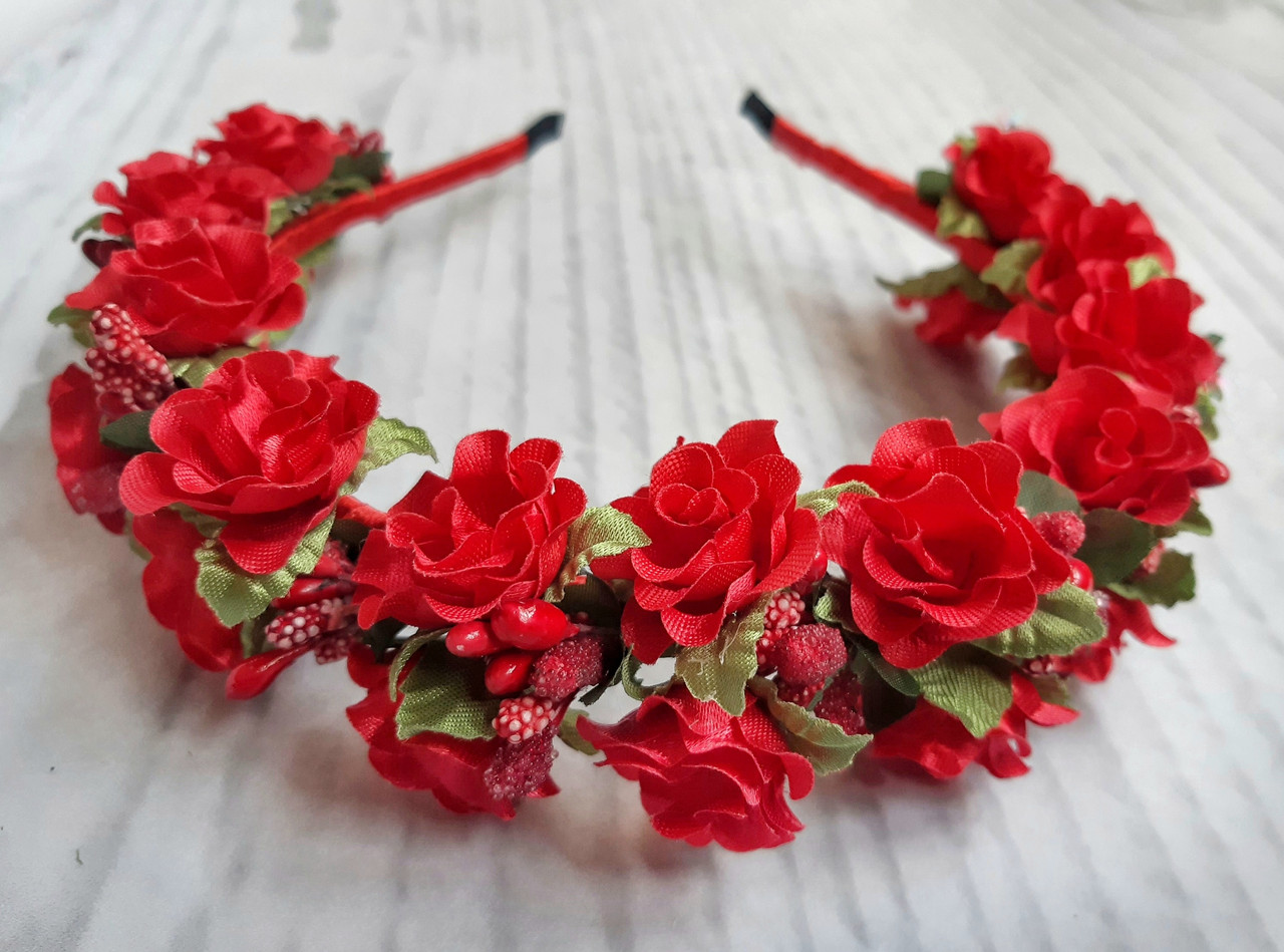 Обруч для волосся Трояндочка червоний, фото 1