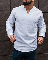 Рубашка мужская повседневная Wolt без воротника белая Мужская рубашка льняная