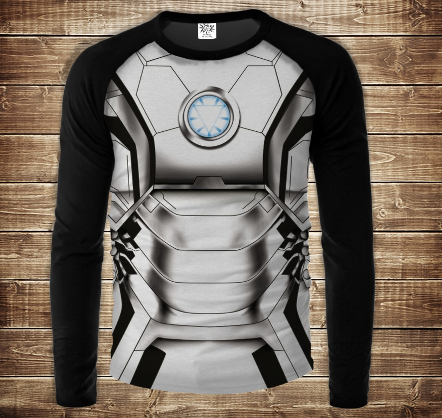 Лонгслив-реглан с 3D принтом: Торс Айронмен білий. Дорослі і Дитячі розміри ВСІ Розміри, фото 1