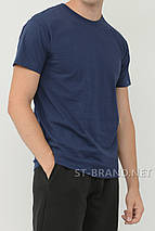 48-56. Чоловіча однотонна футболка, преміум якість, 100% бавовна - синя індіго, фото 2