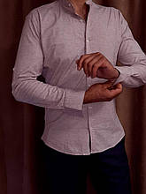 Чоловіча сорочка з коміром стійкою колір пудра