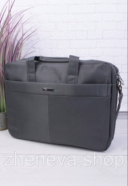 Темно-сіра містка сумка для ноутбука на блискавці, текстиль, великого відділень, фото 1