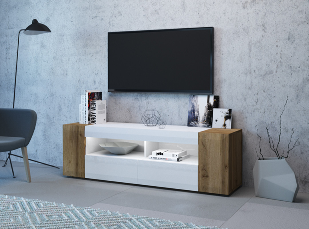 Тумба тв в сучасному стилі Hampton 140 Accord, колір білий / дуб вотан