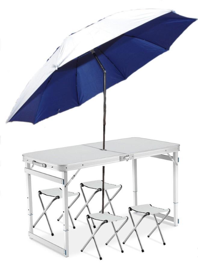 Розкладний Посилений стіл для пікніка та 4 стільця + компактний міцний парасолька 1,6 м у ПОДАРУНОК!, фото 1