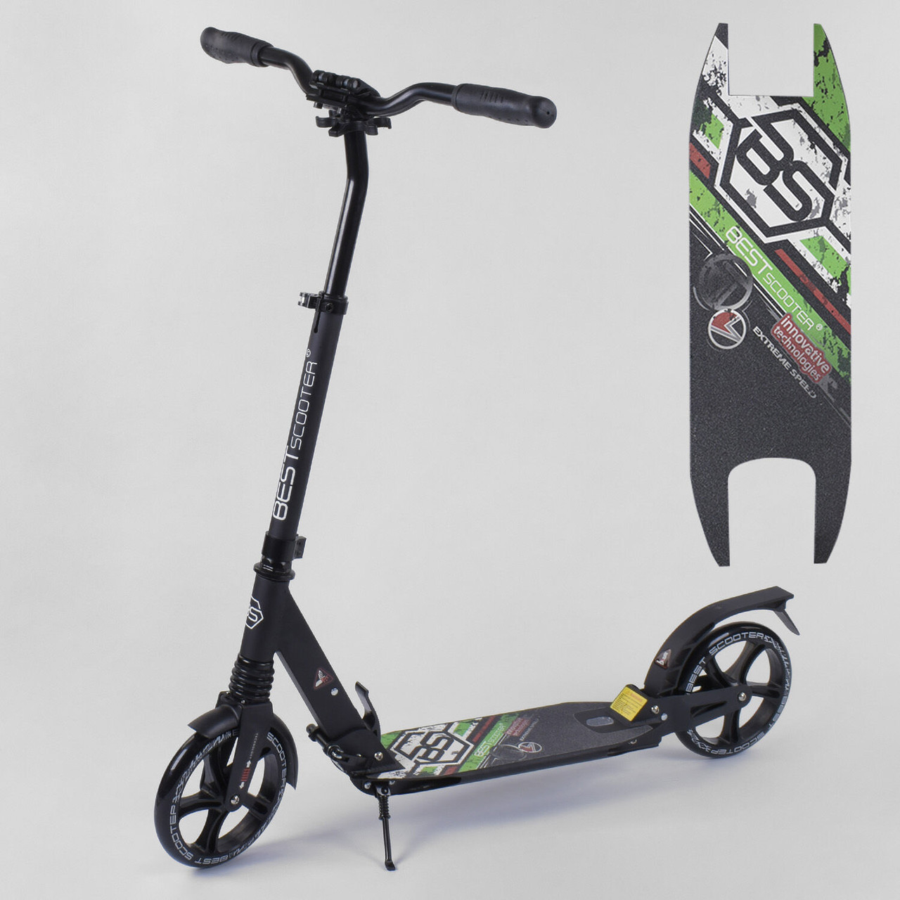 Двоколісний Самокат Best Scooter 33006 складаний, алюмінієвий, 2 амортизатора, підніжка