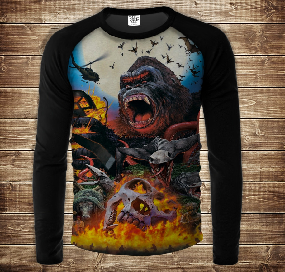 Лонгслив-реглан с 3D принтом: Кінг Конг Комікс. King Kong Comics. Дорослі і Дитячі розміри ВСІ Розміри, фото 1