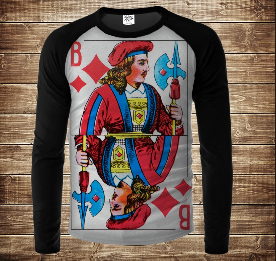 Лонгслив-реглан с 3D принтом: Гральні Карти. Бубновий валет. Дорослі і Дитячі розміри ВСІ Розміри, фото 1