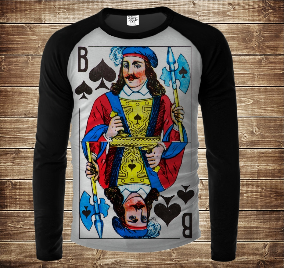 Лонгслив-реглан с 3D принтом: Гральні Карти. Піковий Валет. Дорослі і Дитячі розміри ВСІ Розміри, фото 1