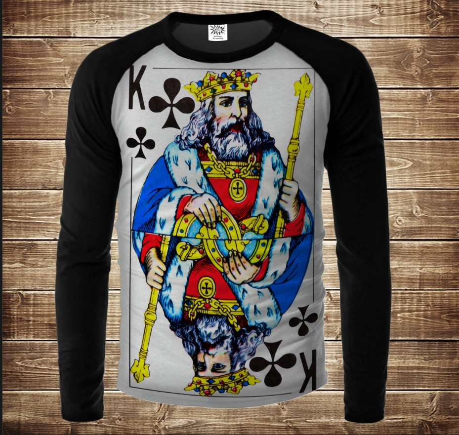 Лонгслив-реглан с 3D принтом: Гральні Карти. Король Треф. Дорослі і Дитячі розміри ВСІ Розміри, фото 1