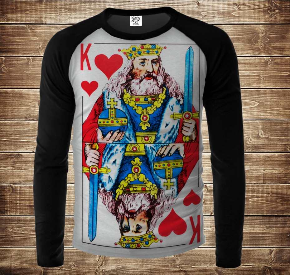 Лонгслив-реглан с 3D принтом: Гральні Карти. Чирвовий Король. Дорослі і Дитячі розміри ВСІ Розміри, фото 1