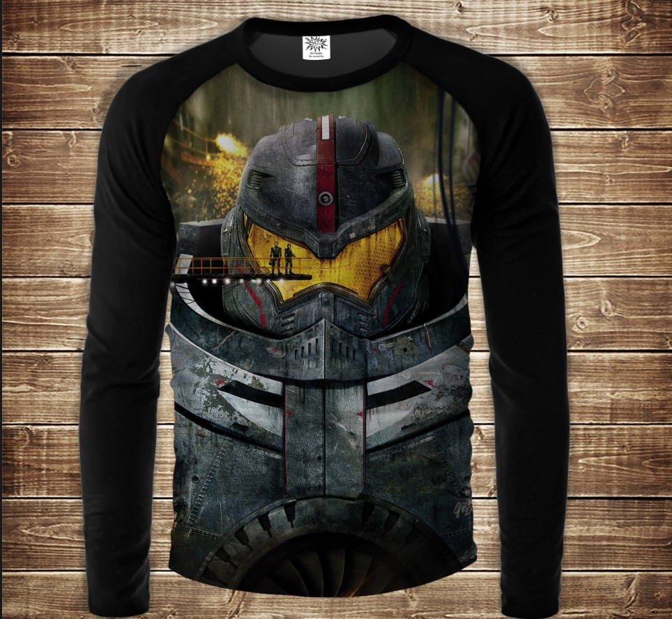 Лонгслив-реглан с 3D принтом: Тихоокеанський Рубіж. Єгер Фейс. Дорослі і Дитячі розміри ВСІ Розміри, фото 1