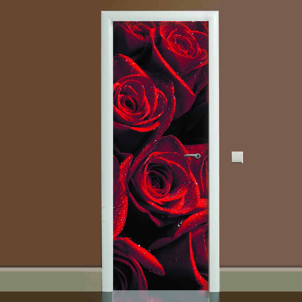 Наклейка на двері Червоні троянди 650х2000мм вінілова 3Д-наклейка декор самоклейна.Топ!