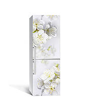 Наклейка на холодильник "Білі Квіти Вишні" 650х2000 мм вінілова 3Д-наклейка декор на кухню.Топ!